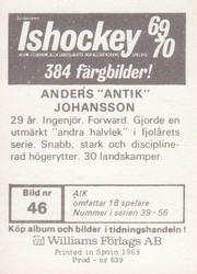 1969-70 Williams Ishockey (Swedish) #46 Anders Johansson Back