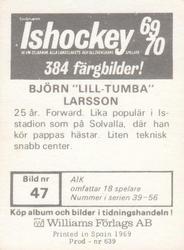 1969-70 Williams Ishockey (Swedish) #47 Bjorn Larsson Back