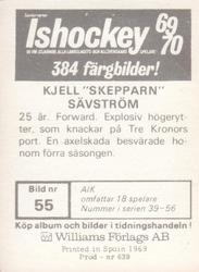 1969-70 Williams Ishockey (Swedish) #55 Kjell Savstrom Back