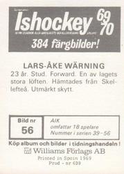 1969-70 Williams Ishockey (Swedish) #56 Lars-Ake Warning Back