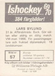 1969-70 Williams Ishockey (Swedish) #57 Lars Bylund Back