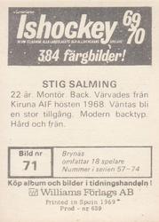 1969-70 Williams Ishockey (Swedish) #71 Stig Salming Back