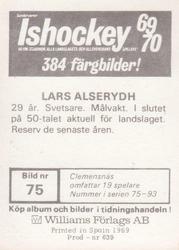 1969-70 Williams Ishockey (Swedish) #75 Rolf Berglund Back