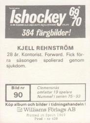 1969-70 Williams Ishockey (Swedish) #90 Kjell Rehnstrom Back