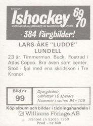 1969-70 Williams Ishockey (Swedish) #99 Lars-Ake Lundell Back