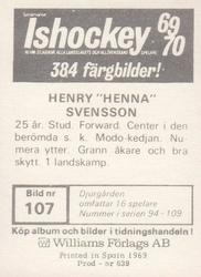 1969-70 Williams Ishockey (Swedish) #107 Henry Svensson Back