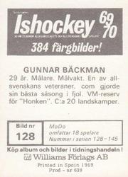 1969-70 Williams Ishockey (Swedish) #128 Gunnar Backman Back