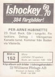 1969-70 Williams Ishockey (Swedish) #152 Per-Arne Hubinette Back