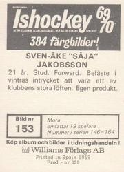 1969-70 Williams Ishockey (Swedish) #153 Sven-Ake Jacobsson Back