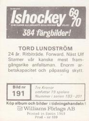 1969-70 Williams Ishockey (Swedish) #191 Tord Lundstrom Back