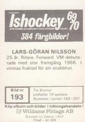 1969-70 Williams Ishockey (Swedish) #193 Lars Goran Nilsson Back