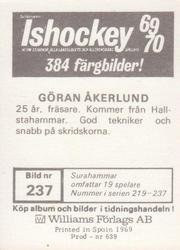 1969-70 Williams Ishockey (Swedish) #237 Goran Akerlund Back