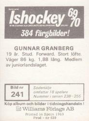 1969-70 Williams Ishockey (Swedish) #241 Gunnar Granberg Back