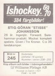 1969-70 Williams Ishockey (Swedish) #245 Stig Goran Johansson Back