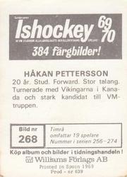 1969-70 Williams Ishockey (Swedish) #268 Hakan Pettersson Back