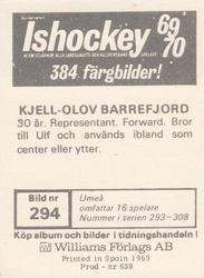 1969-70 Williams Ishockey (Swedish) #294 Kjell-Olof Barrefjord Back
