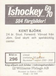 1969-70 Williams Ishockey (Swedish) #296 Kent Bjork Back