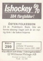 1969-70 Williams Ishockey (Swedish) #299 Osten Folkesson Back