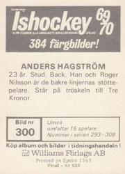 1969-70 Williams Ishockey (Swedish) #300 Anders Hagstrom Back