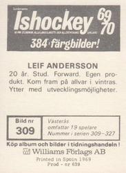 1969-70 Williams Ishockey (Swedish) #309 Leif Andersson Back