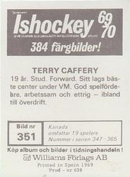 1969-70 Williams Ishockey (Swedish) #351 Terry Caffery Back