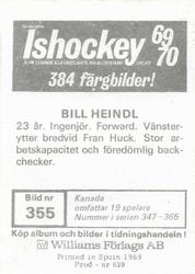 1969-70 Williams Ishockey (Swedish) #355 Bill Heindl Back