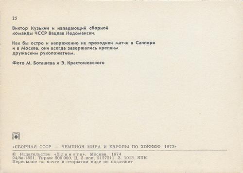 1973-74 Soviet National Team Postcards #25 Victor Kuzkin Back