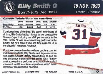1993-94 Action Packed HOF Induction #3 Billy Smith Back