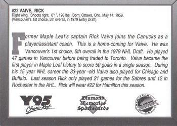 1992-93 Hamilton Canucks (AHL) #NNO Rick Vaive Back