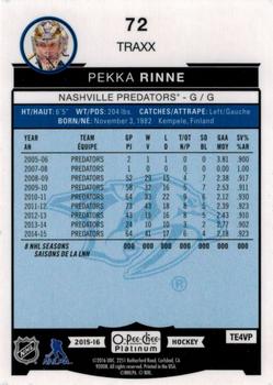 2015-16 O-Pee-Chee Platinum - Traxx #72 Pekka Rinne Back