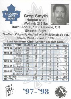 1997-98 St. John's Maple Leafs (AHL) #23 Greg Smyth Back