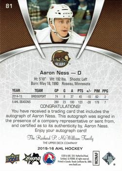 2015-16 Upper Deck AHL - Autographs #81 Aaron Ness Back