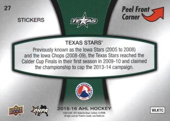 2015-16 Upper Deck AHL - Wordmark Logo Stickers #27 Texas Stars Back