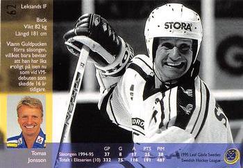 1995-96 Leaf Elit Set (Swedish) #62 Tomas Jonsson Back