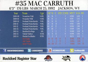 2014-15 Rockford Register Star Rockford IceHogs (AHL) #25 Mac Carruth Back