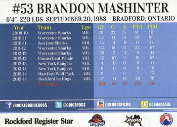 2014-15 Rockford Register Star Rockford IceHogs (AHL) #28 Brandon Mashinter Back