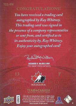2015-16 Upper Deck Team Canada Master Collection - Team Canada Signatures #TCS-RW Ray Whitney Back