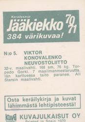 1970-71 Kuvajulkaisut Jaakiekko (Finnish) #5 Viktor Konovalenko Back