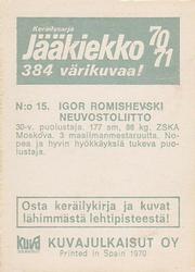1970-71 Kuvajulkaisut Jaakiekko (Finnish) #15 Igor Romishevsky Back