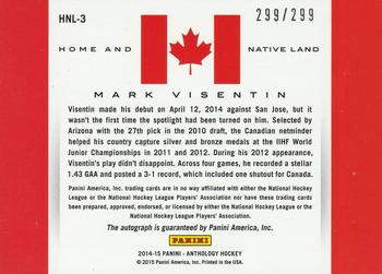 2015-16 Panini Anthology - Home and Native Land Signatures #HNL-3 Mark Visentin Back