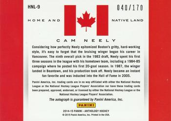 2015-16 Panini Anthology - Home and Native Land Signatures #HNL-9 Cam Neely Back