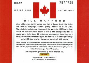 2015-16 Panini Anthology - Home and Native Land Signatures #HNL-22 Bill Ranford Back