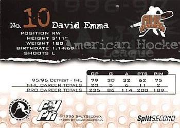 1996-97 SplitSecond Providence Bruins (AHL) #NNO David Emma Back