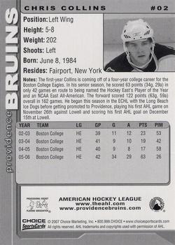 2006-07 Choice Providence Bruins (AHL) #2 Chris Collins Back