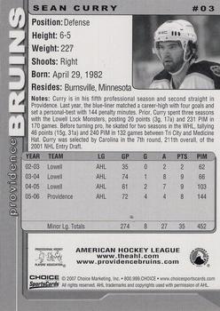 2006-07 Choice Providence Bruins (AHL) #3 Sean Curry Back