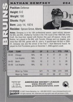 2006-07 Choice Providence Bruins (AHL) #4 Nathan Dempsey Back
