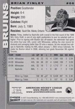 2006-07 Choice Providence Bruins (AHL) #6 Brian Finley Back