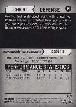 2014-15 Choice Providence Bruins (AHL) #3 Chris Casto Back
