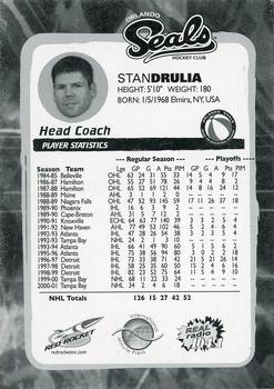 2002-03 Red Rocket Orlando Seals ACHL #NNO Stan Drulia Back