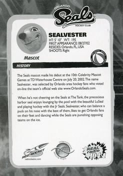 2002-03 Red Rocket Orlando Seals ACHL #NNO Sealvester Back